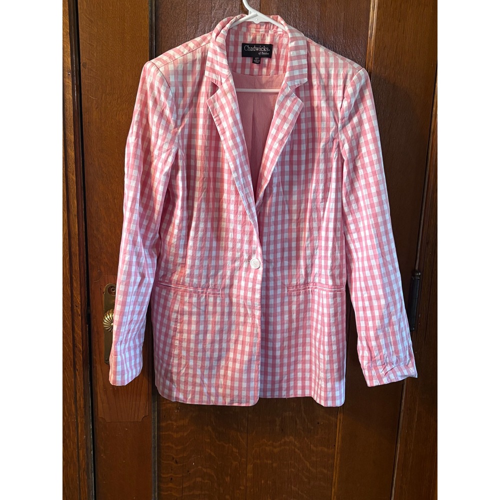 Chadwicks of Boston Pink Gingham Blazer Jacket Womens 12T Tall Single Button